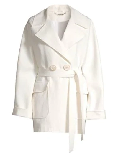 Shop Elie Tahari Amelie Crinkle Linen-blend Belted Jacket In Fresh Pearl