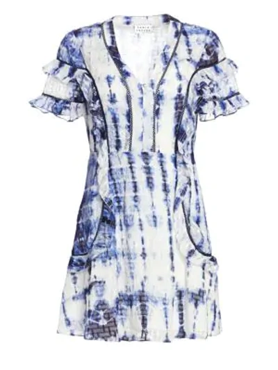 Shop Tanya Taylor Rhett Short Sleeve Tie-dye Dress In Tie Dye Stripe Navy White