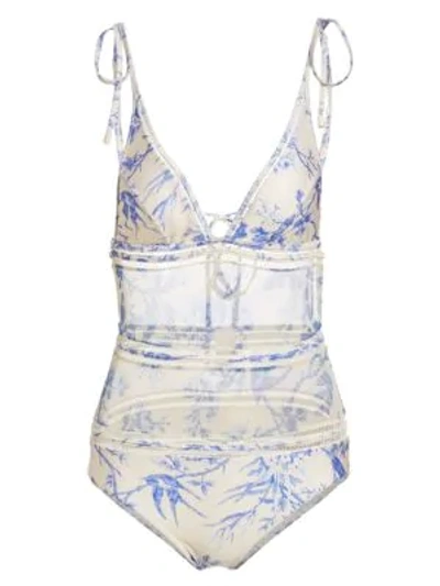 Shop Zimmermann Verity Floral Mesh One-piece Swimsuit In Bluebird