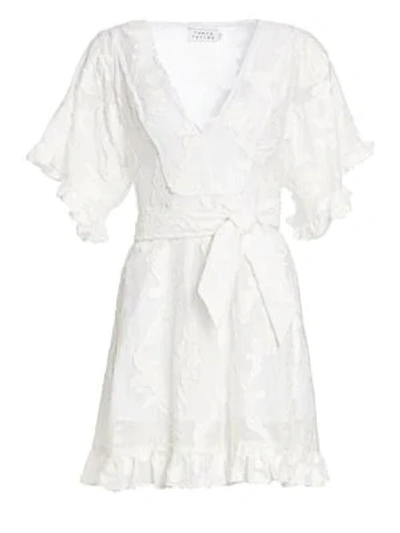 Shop Tanya Taylor Gabriela Short Sleeve Burnout Floral Dress In White