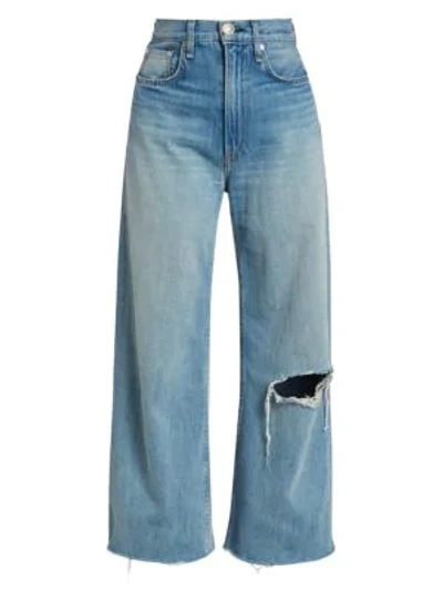 Shop Rag & Bone Ruth High-rise Wide-leg Crop Fray Hem Jeans In Frant