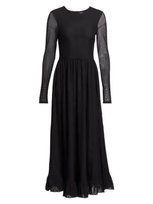 Ganni Dot Mesh Sheer Sleeve Maxi Dress Black | ModeSens