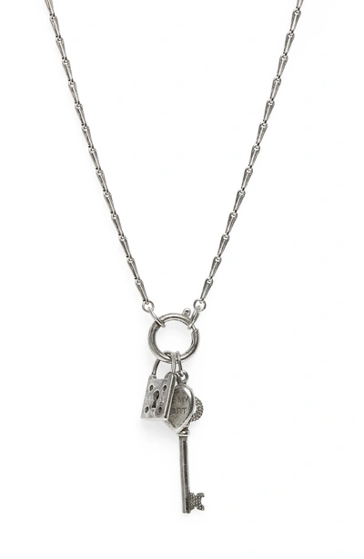 Shop Saint Laurent Secret Long Triple Charms Necklace In Argent Oxyde