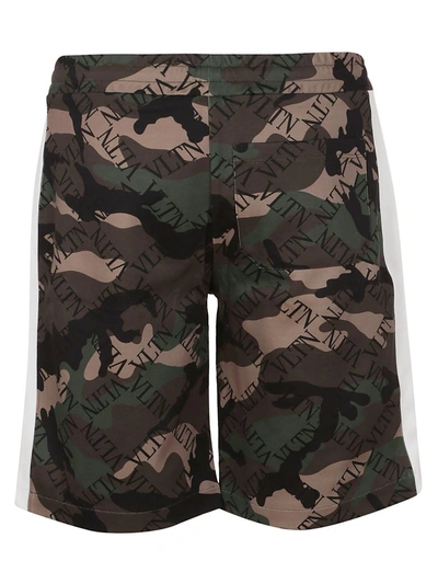 Shop Valentino Vltn Camouflage Shorts In Camou Army Nero