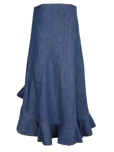 Shop Kenzo Asymmetric Denim Skirt In Ink