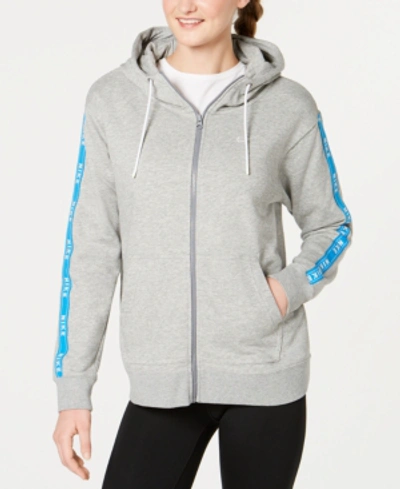 Shop Nike Sportswear Cotton Logo Zip Hoodie In Dark Grey Heather