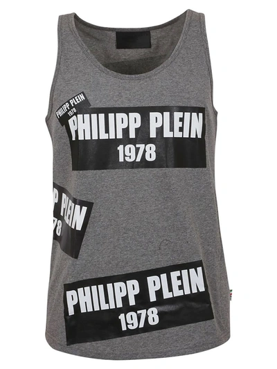 Shop Philipp Plein Logo Print Tank Top In Grey