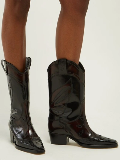 Ganni Black Marlyn 45 Polished Leather Cowboy Boots | ModeSens