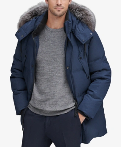 Shop Andrew Marc Men's Belmont Parka With Fur-trimmed Hood In Dark Blue
