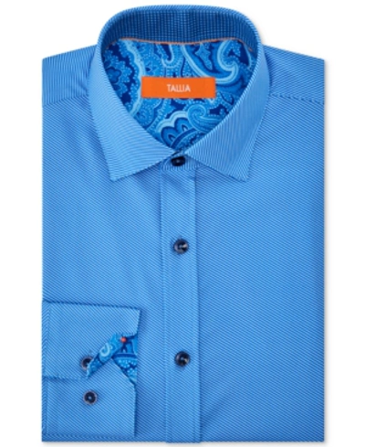 Shop Tallia Men's Slim-fit Non-iron Performance Stretch Striped Dress Shirt In Blue
