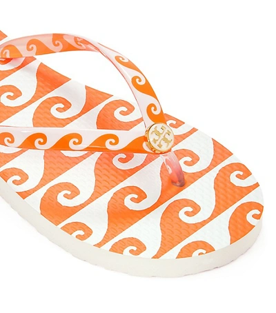 Shop Tory Burch Printed-strap Thin Flip-flop In Wave Print Wave Print / Orange Groove