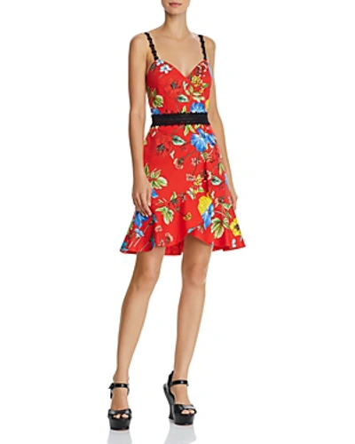 Shop Alice And Olivia Alice + Olivia Kirby Lace-trim Ruffled Floral Dress In Seine Graden Stripe