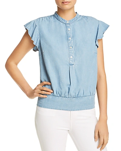 Shop Frame Flutter-sleeve Smocked Chambray Top In Rowan