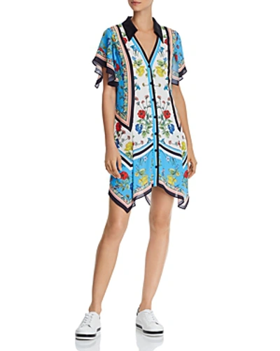 Shop Alice And Olivia Alice + Olivia Conner Floral Scarf-print Shirt Dress In Scarf Print