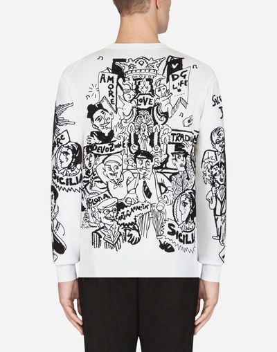 Shop Dolce & Gabbana Round Neck Wool Sweater With Embroidery In White