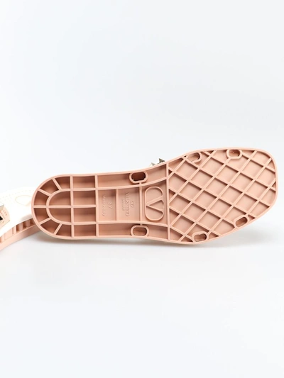 Shop Valentino Rockstud Flat Sandals In Rose Cannelle/bianco
