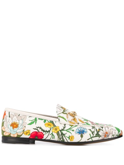 Shop Gucci Jordaan Flora Print Loafers - White