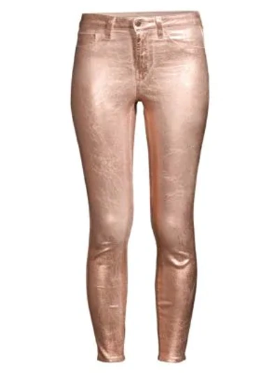 Shop L Agence Margot Ankle-length Skinny Metallic Jeans In Petal Rose Gold Foil