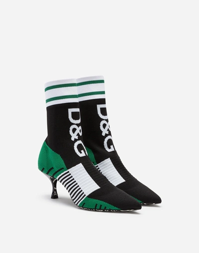 Shop Dolce & Gabbana Stretch Sock-style Ankle Boots With Logo In Multi-colored