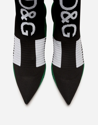 Shop Dolce & Gabbana Stretch Sock-style Ankle Boots With Logo In Multi-colored