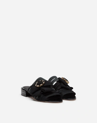 Shop Dolce & Gabbana Slides In Charmeuse With Bow And Crystals In Black