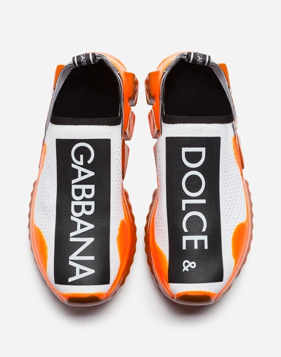 Shop Dolce & Gabbana Stretch Mesh Sorrento Melt Sneakers With Logo In White/orange