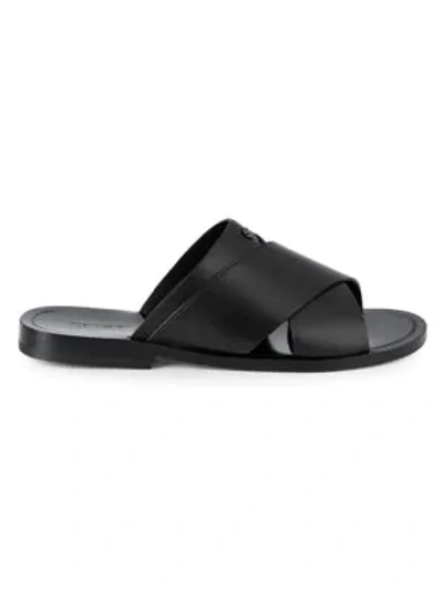 Shop Roberto Cavalli Leather Crisscross Slides In Black