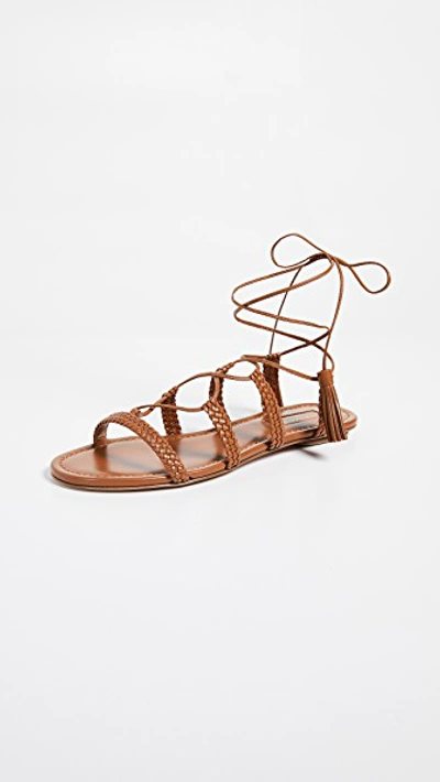 Aquazzura Stromboli Wrap around Plaited leather Sandals In Tan
