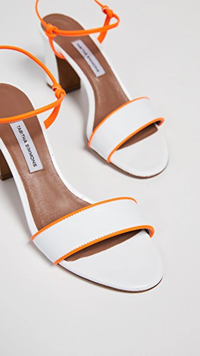 Shop Tabitha Simmons Bungee Block Heel In White/orange Fluo