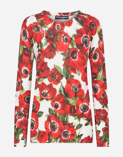 Shop Dolce & Gabbana Anemone-print Silk Sweater In Floral Print