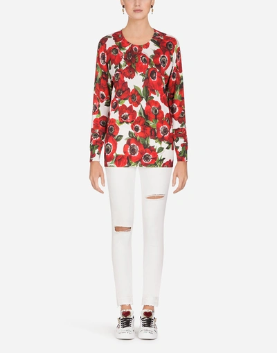 Shop Dolce & Gabbana Anemone-print Silk Sweater In Floral Print