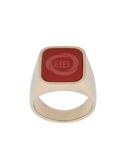 Shop Balenciaga Logo Signet Ring - Red