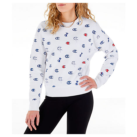 Champion Women's Reverse Weave Allover Print Crewneck Sweatshirt In White  Size Medium Cotton/polyest | ModeSens
