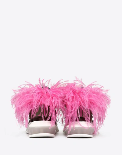 Shop Valentino Garavani Uomo Bounce Sneaker With Vltn Logo And Removable Feathers In Fuchsia