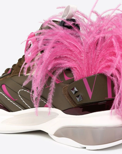 Shop Valentino Garavani Uomo Bounce Sneaker With Vltn Logo And Removable Feathers In Fuchsia