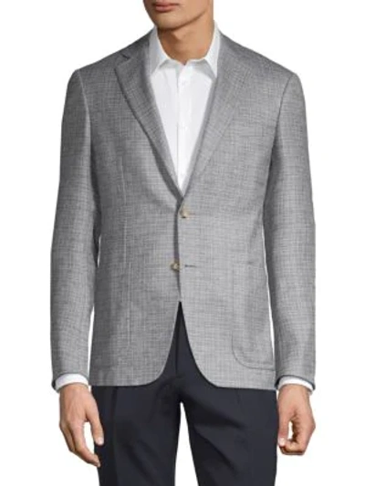 Shop Canali Checker Silk & Cashmere Blazer In Grey