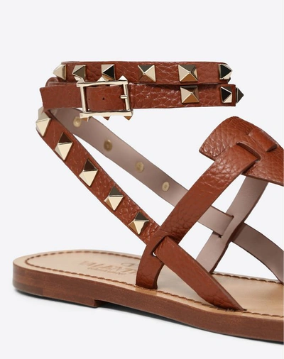 Shop Valentino Garavani Grainy Leather Ankle Strap Sandal 5 Mm In Brown