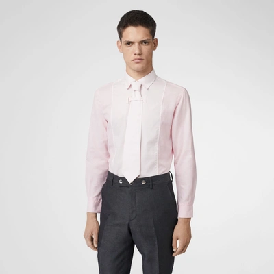 Shop Burberry Cotton Linen Shirt And Tie Twinset In Alabaster Pink