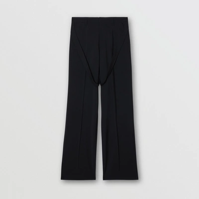 Shop Burberry Strap Detail Wool Mohair Tailored Trousers In Black