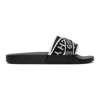 Shop Givenchy Black & White 4g Webbing Pool Slides