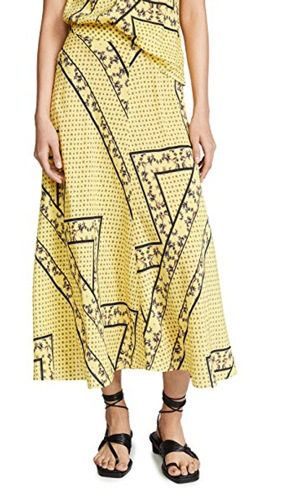 Shop Ganni Silk Mix Skirt In Minion Yellow
