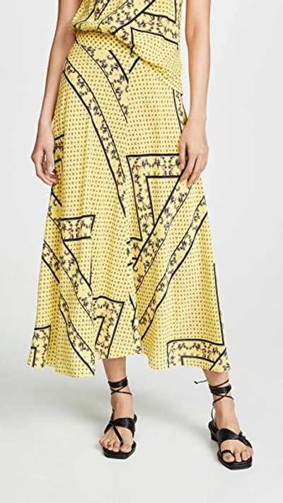 Shop Ganni Silk Mix Skirt In Minion Yellow