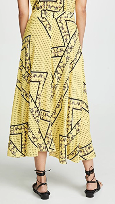 Shop Ganni Silk Mix Skirt In Minion Yellow