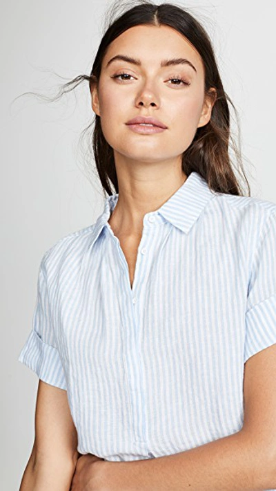 Shop Ayr The Burst Linen Shirt In Blue/white Stripe