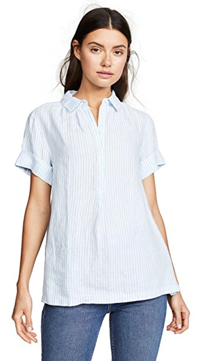 Shop Ayr The Burst Linen Shirt In Blue/white Stripe