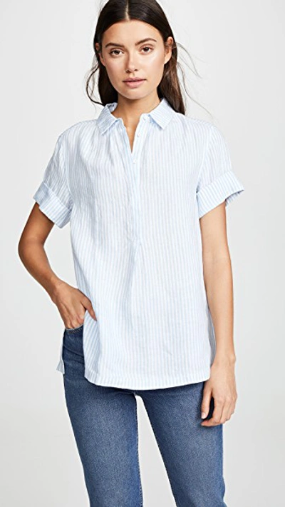 Shop Ayr The Burst Linen Shirt In Blue/white Stripe