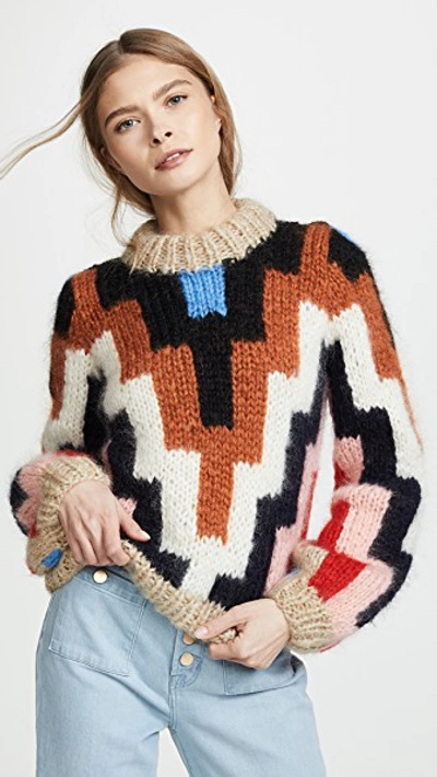 Ganni Julliard Geometric Mohair And Wool-blend Sweater In Brown | ModeSens