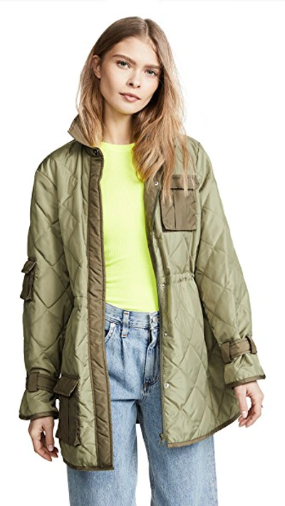 Shop Ganni Ripstop Quilt Jacket In Aloe