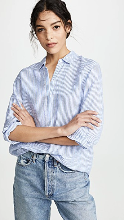 Shop Ayr The Easy Linen Shirt In Classic Stripe