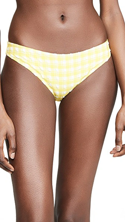 Shop Ganni Seersucker Bikini Bottoms In Minion Yellow